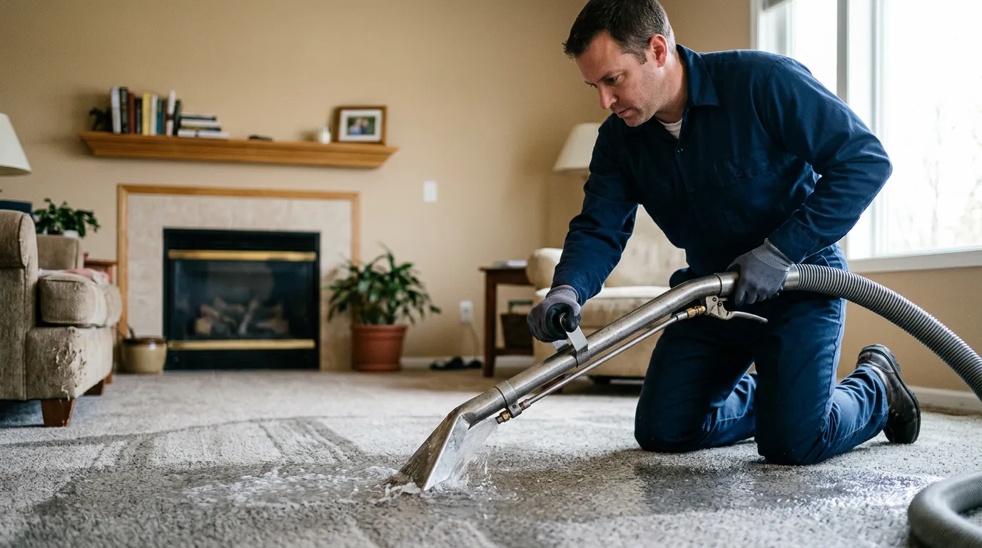 Water damage restoration technician working near Leland, MI